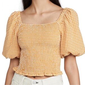 BB Dakota by Steve Madden Sunshine Superwoman smocked puff sleeve top